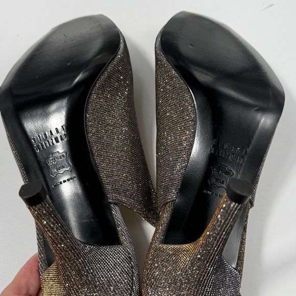 Stuart Weitzman gold metallic peep toe sling back heels size 8 - Picture 8 of 13